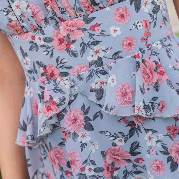 EXLURA Womens Summer Dress Floral Ruffle Tiered Square Neck Sundress Short Sleeve Off Shoulder Smocked Mini Dresses
