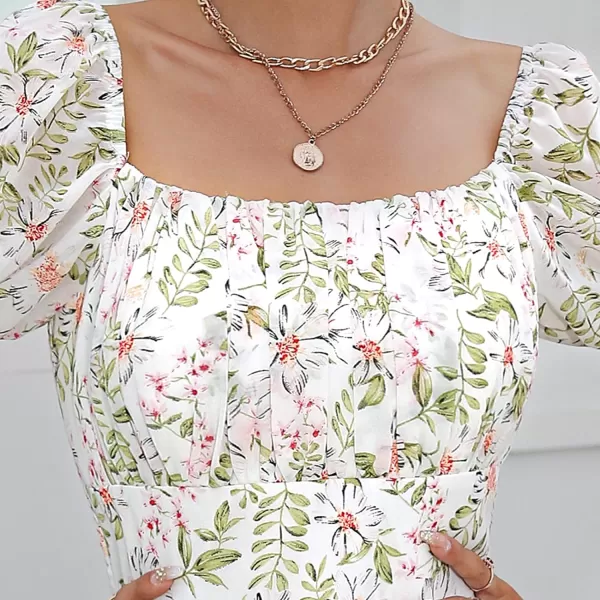 EXLURA Womens Summer Dress Floral Ruffle Tiered Square Neck Sundress Short Sleeve Off Shoulder Smocked Mini Dresses