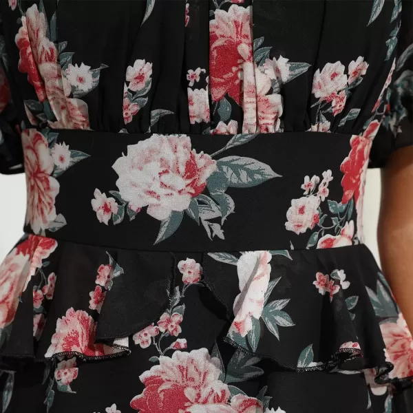EXLURA Womens Summer Dress Floral Ruffle Tiered Square Neck Sundress Short Sleeve Off Shoulder Smocked Mini Dresses