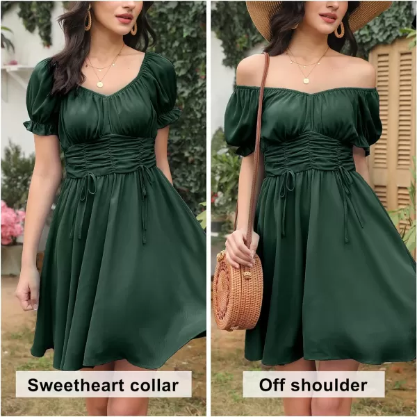 EXLURA Womens Summer Dress Short Smocked Ruffle Sundress Off Shoulder Ruched Flowy Smocked Swing Mini Dresses