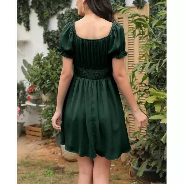 EXLURA Womens Summer Dress Short Smocked Ruffle Sundress Off Shoulder Ruched Flowy Smocked Swing Mini Dresses