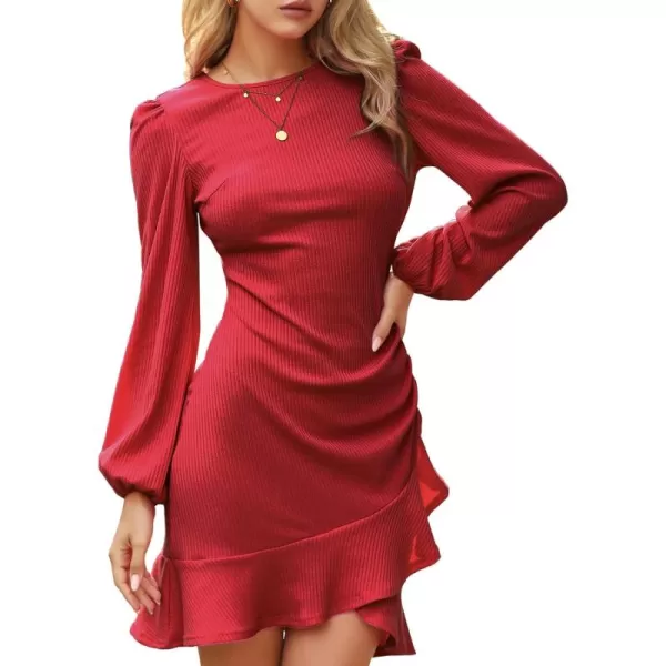 Byinns Women's 2024 Long Sleeve Bodycon Mini Dress Round Neck Knit Ruffle Ribbed Cocktail Party Sexy Dresses
