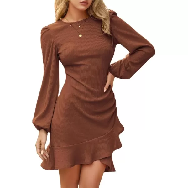 Byinns Women's 2024 Long Sleeve Bodycon Mini Dress Round Neck Knit Ruffle Ribbed Cocktail Party Sexy Dresses