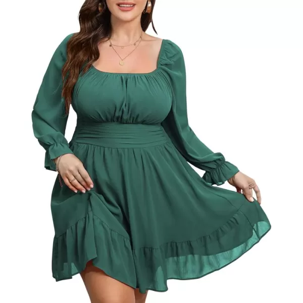 Byinns Women's 2024 Plus Size Tie Back Square Neck Mini Dress Long Lantern Sleeve Elastic Waist Wedding Guest Dresses