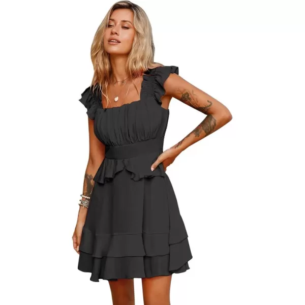 Byinns Women's Summer Ruffle Dress Sundresses Tiered Dress Off Shoulder Smocked Sleeveless 2024 Trendy Flowy Dresses
