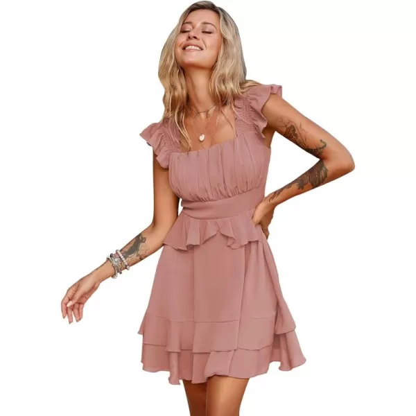 Byinns Women's Summer Ruffle Dress Sundresses Tiered Dress Off Shoulder Smocked Sleeveless 2024 Trendy Flowy Dresses