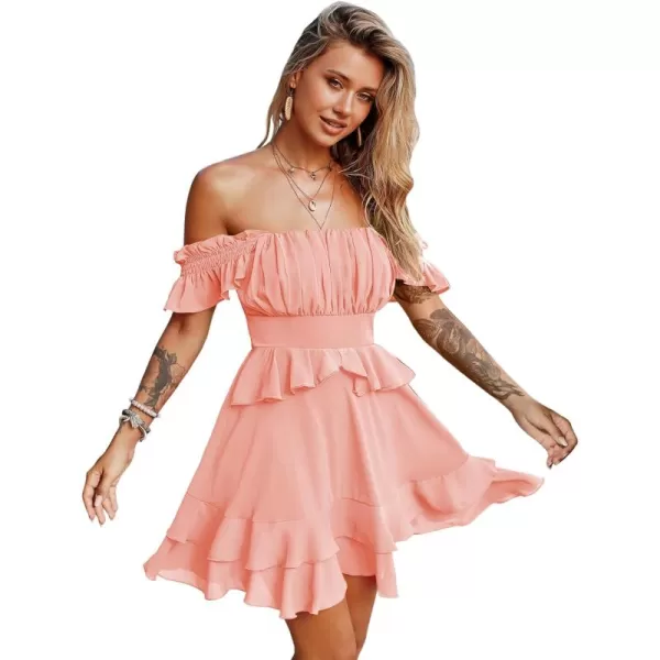 Byinns Women's Summer Ruffle Dress Sundresses Tiered Dress Off Shoulder Smocked Sleeveless 2024 Trendy Flowy Dresses