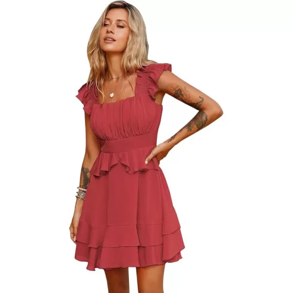 Byinns Women's Summer Ruffle Dress Sundresses Tiered Dress Off Shoulder Smocked Sleeveless 2024 Trendy Flowy Dresses
