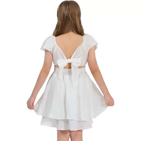 EXLURA Casual Short Cap Sleeve Girls Tie Back A Line Ruffle Hem Junior Teenage Kids Short Mini Dress Size 6-15 Years