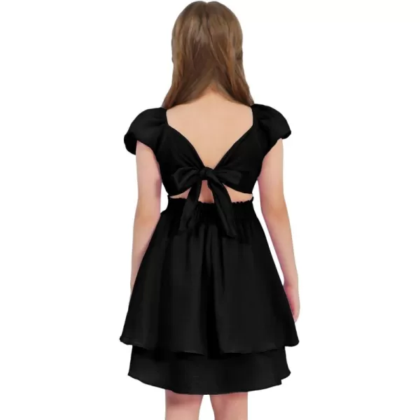 EXLURA Casual Short Cap Sleeve Girls Tie Back A Line Ruffle Hem Junior Teenage Kids Short Mini Dress Size 6-15 Years