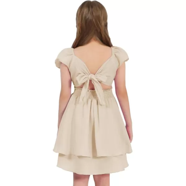 EXLURA Casual Short Cap Sleeve Girls Tie Back A Line Ruffle Hem Junior Teenage Kids Short Mini Dress Size 6-15 Years