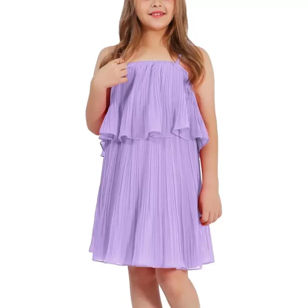EXLURA Girls 2024 Summer Dress Spaghetti Strap Pleated Fashion Short Dresses