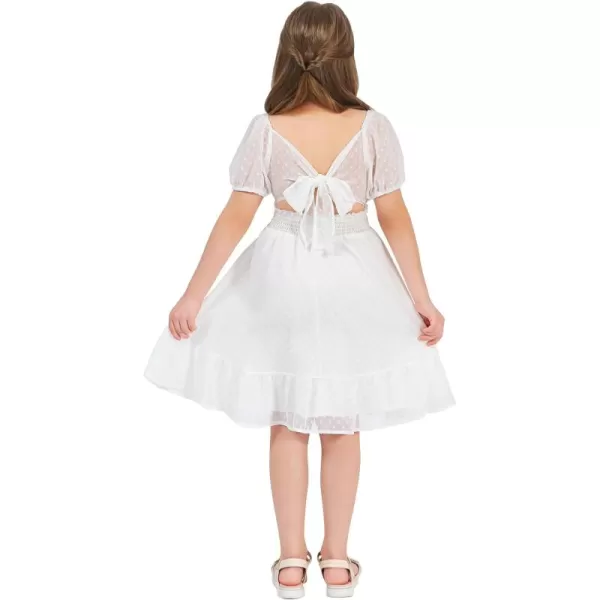 EXLURA Girls 2024 Summer Dress Square Neck Tie Back Puff Sleeve Ruffle Hem Off Shoulder A Line Casual Elegant Dresses 6-15Y