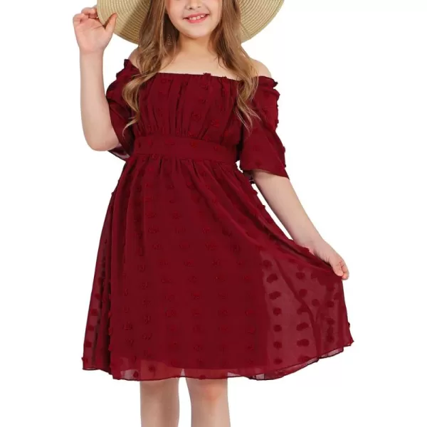 EXLURA Girls 2024 Summer Dresses Short Sleeve Swiss Dot Square Neck Flowy A Line Kids Dress Casual Party Midi Dress 6-15Y