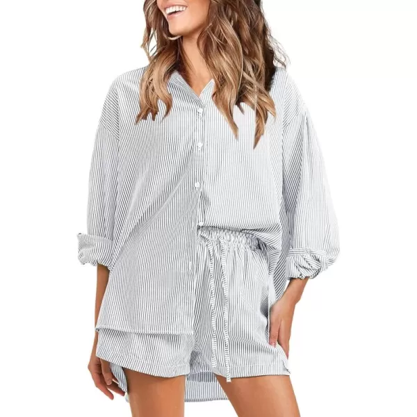 EXLURA Women's 2 Piece Outfits Long Sleeve Button Down Shirts Matching Short Sets Maternity Lounge Pajama Gym Workout 2024