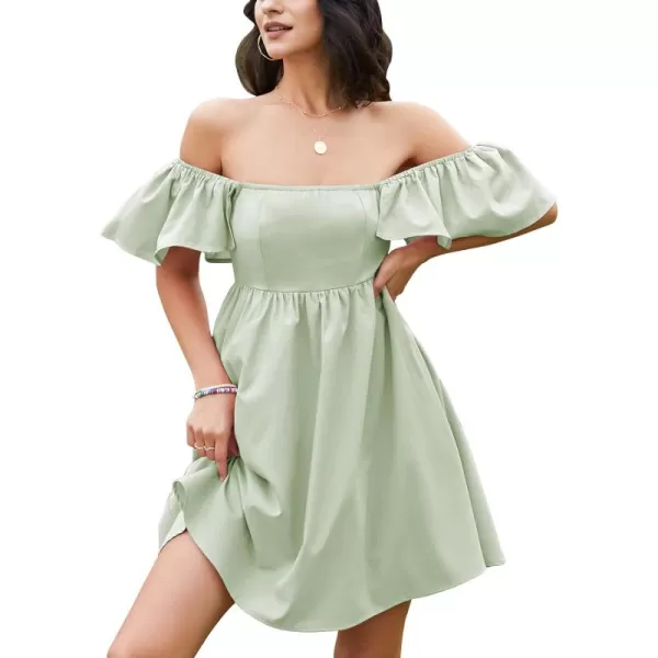 EXLURA Womens 2024 Casual Short Sleeve Square Neck Cap Sleeve Dress High Waist A-Line Summer Smocked Back Mini Dresses