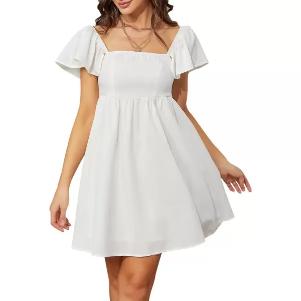 EXLURA Womens 2024 Casual Short Sleeve Square Neck Cap Sleeve Dress High Waist A-Line Summer Smocked Back Mini Dresses