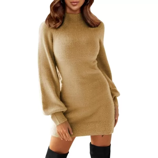 EXLURA Women's 2024 Mock Neck Ribbed Long Sleeve Bodycon Pullover Cute Mini Sweater Dress
