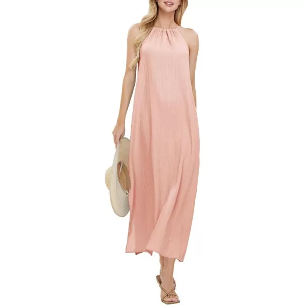 EXLURA Women's 2024 Summer Casual Sleeveless Beach Maxi Dress Plus Size Flowy Long Dress with Pockets Vacation Outfit