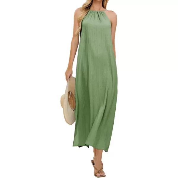 EXLURA Women's 2024 Summer Casual Sleeveless Beach Maxi Dress Plus Size Flowy Long Dress with Pockets Vacation Outfit