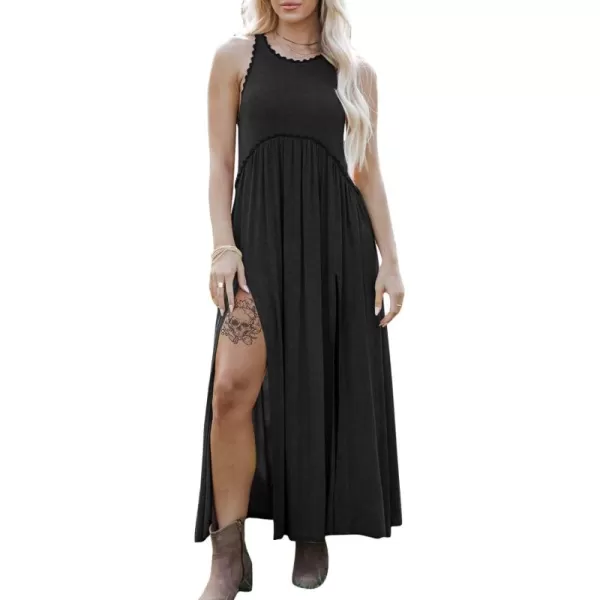 EXLURA Women's 2024 Summer Casual Sleeveless Maxi Maternity Dress Fit &amp; Flare Flowy Long Beach Sundress