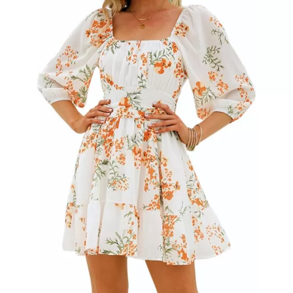 EXLURA Women's 2024 Summer Lantern Short Sleeve Tie Back Casual Dresses Square Neck Off Shoulder A-Line Vintage Mini Dress