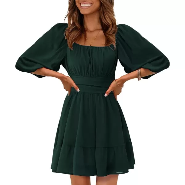 EXLURA Women's 2024 Summer Lantern Short Sleeve Tie Back Casual Dresses Square Neck Off Shoulder A-Line Vintage Mini Dress
