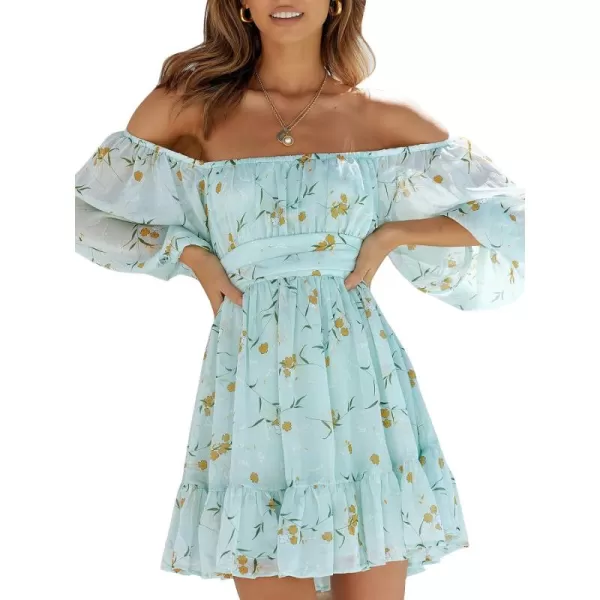 EXLURA Women's 2024 Summer Lantern Short Sleeve Tie Back Casual Dresses Square Neck Off Shoulder A-Line Vintage Mini Dress