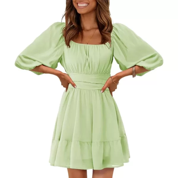 EXLURA Women's 2024 Summer Lantern Short Sleeve Tie Back Casual Dresses Square Neck Off Shoulder A-Line Vintage Mini Dress
