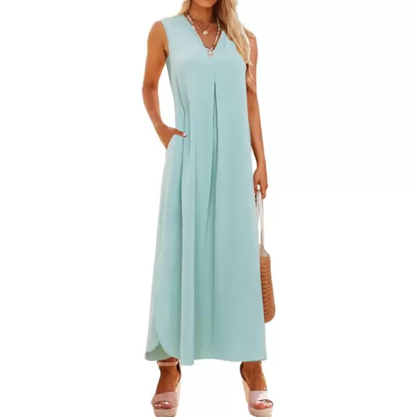 EXLURA Womens 2024 V Neck Sleeveless Summer Beach Dress Tank Split Maxi Cover Up Boho Dresses with Pockets