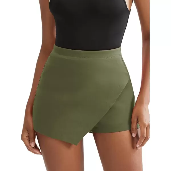 EXLURA Women's High Elastic Waist Bodycon Asymmetrical Skorts Short Mini Skirt with Shorts