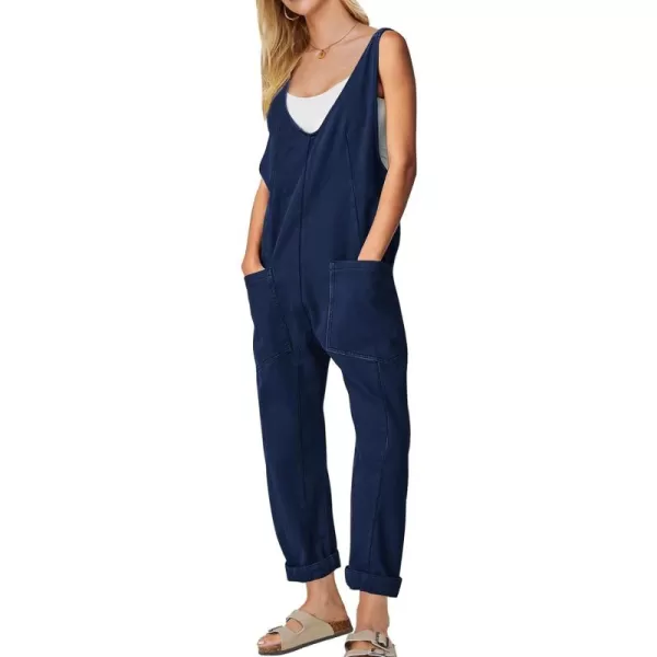 EXLURA Womens High Roller Denim Bib Jumpsuits Casual Loose Sleeveless Baggy Overalls Jeans Pants Jumpers with Pockets