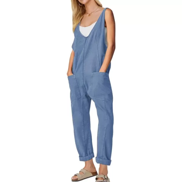 EXLURA Womens High Roller Denim Bib Jumpsuits Casual Loose Sleeveless Baggy Overalls Jeans Pants Jumpers with Pockets