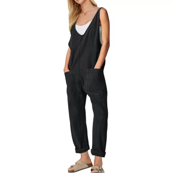 EXLURA Womens High Roller Denim Bib Jumpsuits Casual Loose Sleeveless Baggy Overalls Jeans Pants Jumpers with Pockets