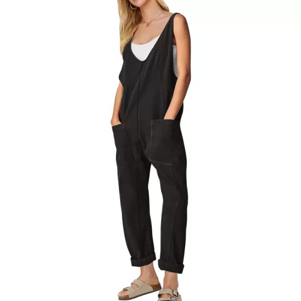 EXLURA Womens High Roller Denim Bib Jumpsuits Casual Loose Sleeveless Baggy Overalls Jeans Pants Jumpers with Pockets