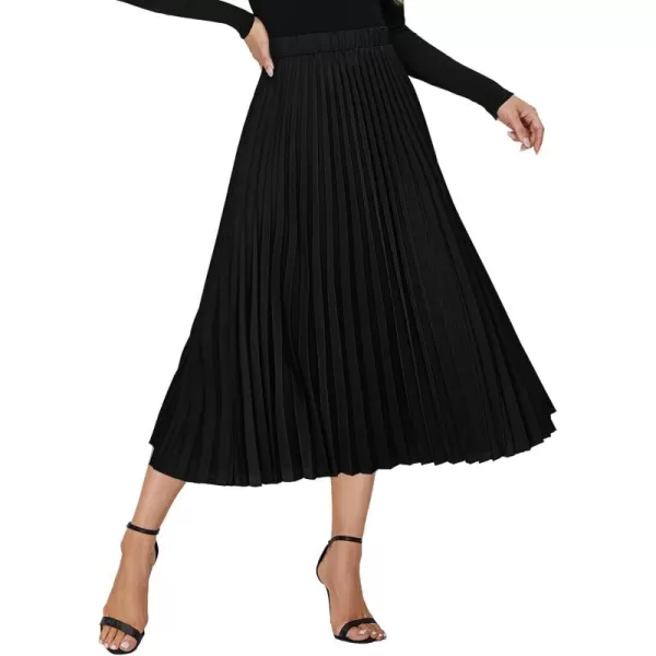 EXLURA Womens High Waist Polka Dot Pleated Skirt Midi Swing Skirt with Pockets