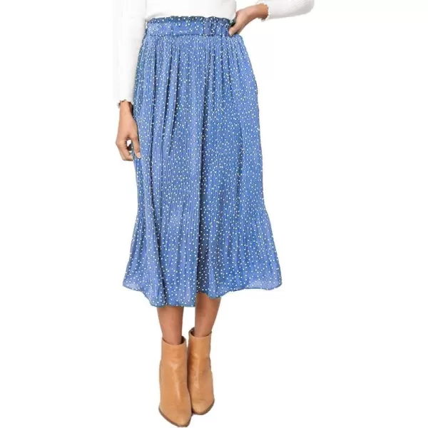 EXLURA Womens High Waist Polka Dot Pleated Skirt Midi Swing Skirt with Pockets