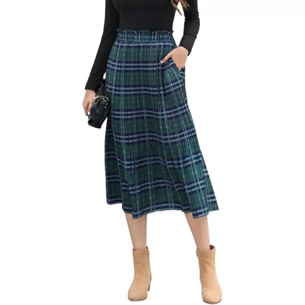 EXLURA Womens High Waist Polka Dot Pleated Skirt Midi Swing Skirt with Pockets