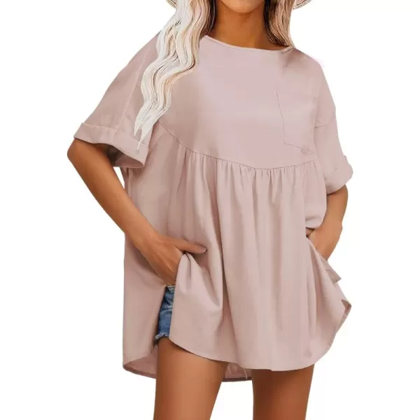 EXLURA Womens Short Sleeve Summer Tops Casual Loose Maternity Babydoll Peplum Tops Oversized Shirts Tunic 2024