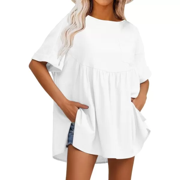EXLURA Womens Short Sleeve Summer Tops Casual Loose Maternity Babydoll Peplum Tops Oversized Shirts Tunic 2024