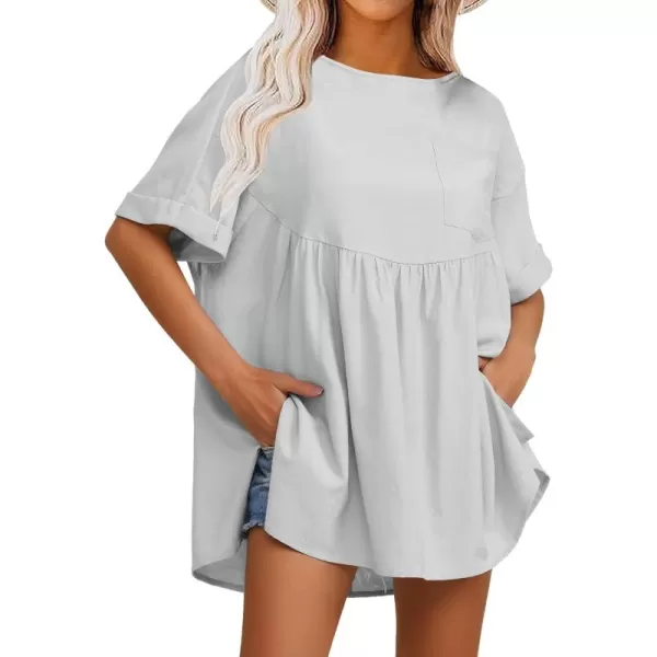 EXLURA Womens Short Sleeve Summer Tops Casual Loose Maternity Babydoll Peplum Tops Oversized Shirts Tunic 2024