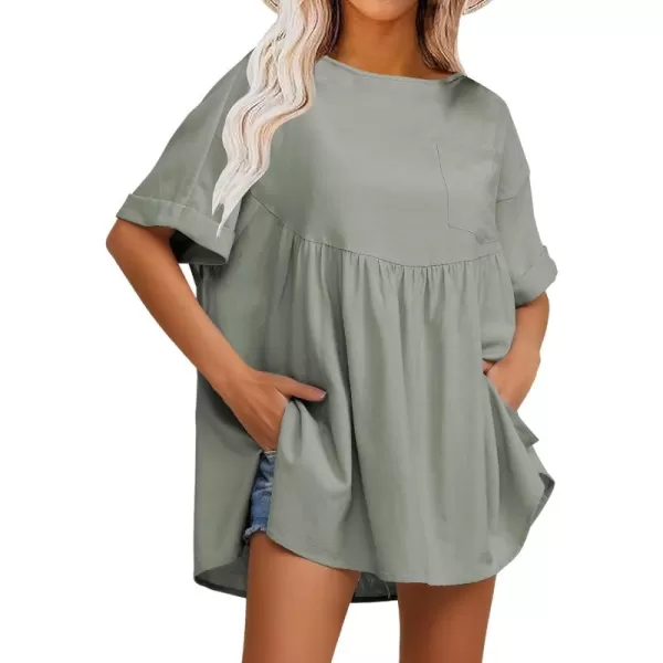 EXLURA Womens Short Sleeve Summer Tops Casual Loose Maternity Babydoll Peplum Tops Oversized Shirts Tunic 2024