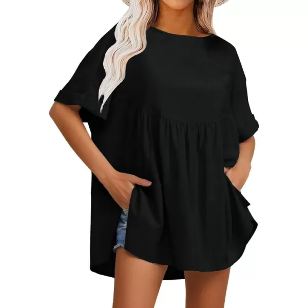 EXLURA Womens Short Sleeve Summer Tops Casual Loose Maternity Babydoll Peplum Tops Oversized Shirts Tunic 2024