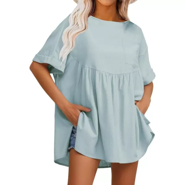 EXLURA Womens Short Sleeve Summer Tops Casual Loose Maternity Babydoll Peplum Tops Oversized Shirts Tunic 2024