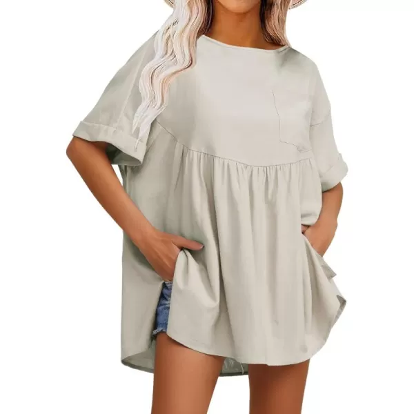 EXLURA Womens Short Sleeve Summer Tops Casual Loose Maternity Babydoll Peplum Tops Oversized Shirts Tunic 2024