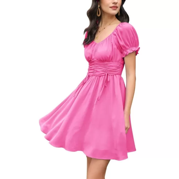 EXLURA Womens Summer Dress Short Smocked Ruffle Sundress Off Shoulder Ruched Flowy Smocked Swing Mini Dresses