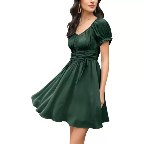 EXLURA Womens Summer Dress Short Smocked Ruffle Sundress Off Shoulder Ruched Flowy Smocked Swing Mini Dresses