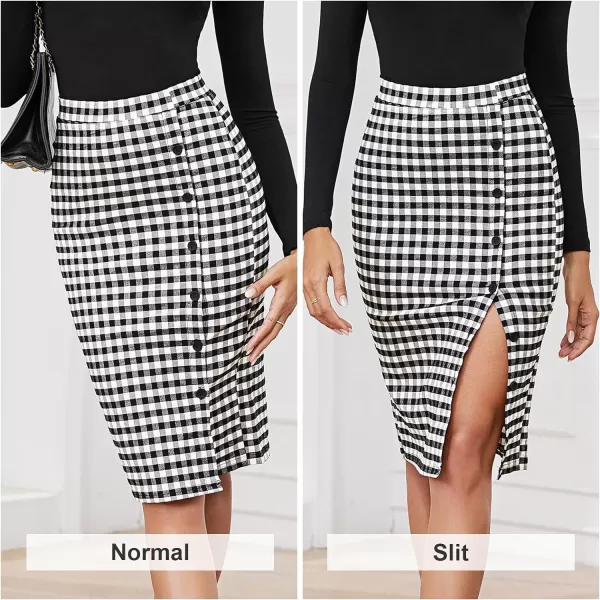 Byinns Women's 2024 High Waist Pencil Skirt Button Slit Work Skirts Plaid Business Bodycon Midi Skirt Knee Length