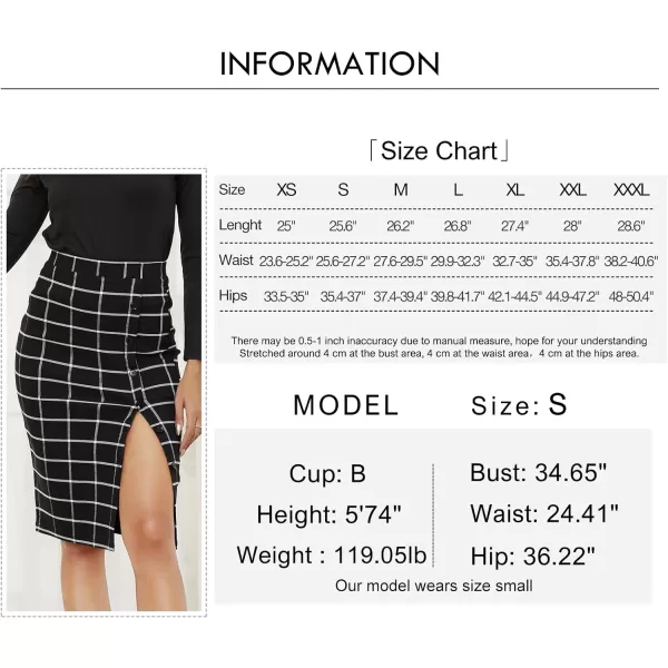 Byinns Women's 2024 High Waist Pencil Skirt Button Slit Work Skirts Plaid Business Bodycon Midi Skirt Knee Length
