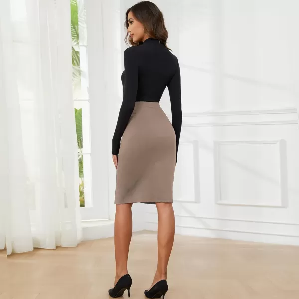 Byinns Women's 2024 High Waist Pencil Skirt Button Slit Work Skirts Plaid Business Bodycon Midi Skirt Knee Length